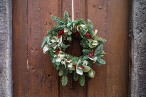 Holly Wreath on Old Door