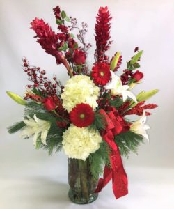 red and white florals in vase